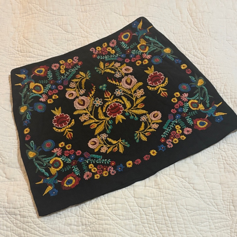 Umgee Black Skirt with Colorful Floral Embroidery